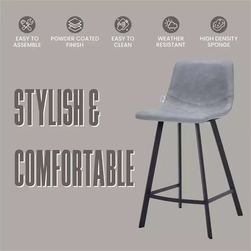 35" Counter Stool Upholstered Leather Ergonomic Backrest Padded Seat Stainless Steel Base and Footrest