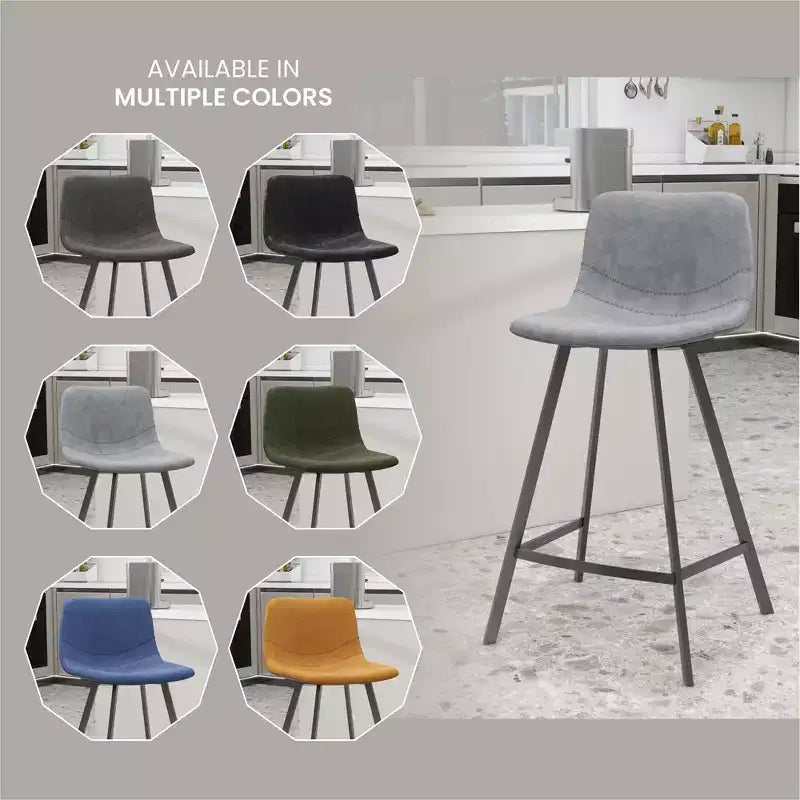 35" Counter Stool Upholstered Leather Ergonomic Backrest Padded Seat Stainless Steel Base and Footrest