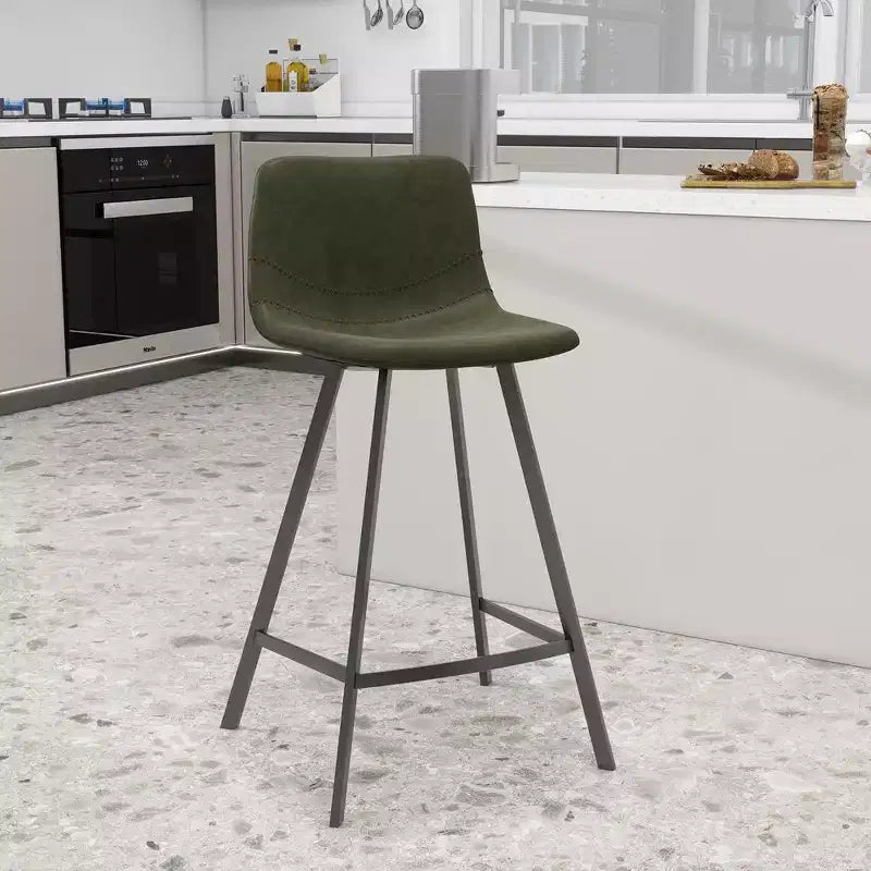 35" Counter Stool Upholstered Leather Ergonomic Backrest Padded Seat Stainless Steel Base and Footrest