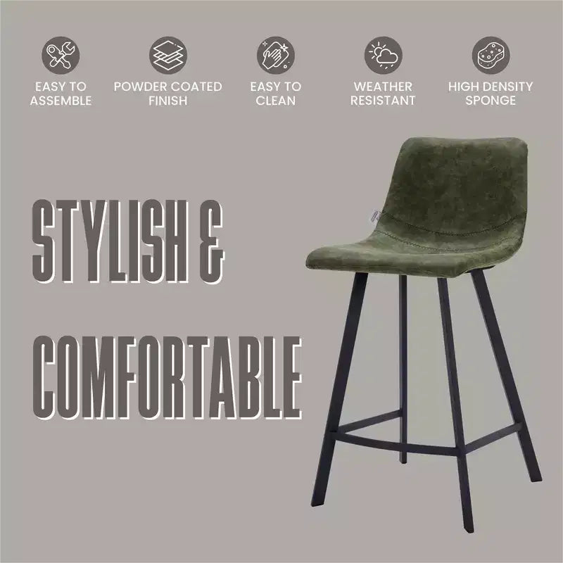35" Counter Stool Upholstered Leather Ergonomic Backrest Padded Seat Stainless Steel Base and Footrest