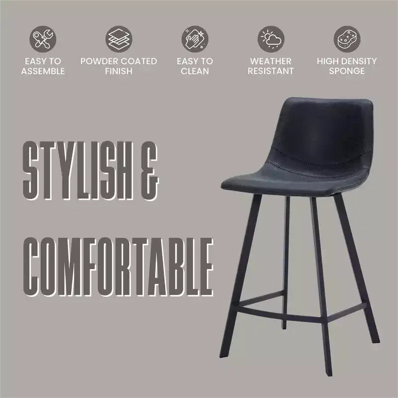 35" Counter Stool Upholstered Leather Ergonomic Backrest Padded Seat Stainless Steel Base and Footrest