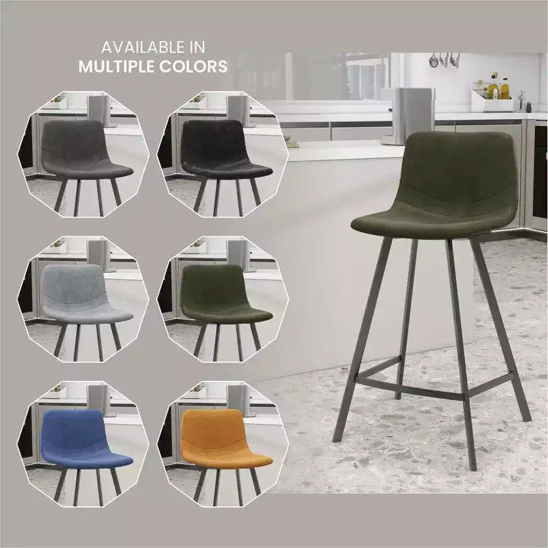 35" Counter Stool Upholstered Leather Ergonomic Backrest Padded Seat Stainless Steel Base and Footrest