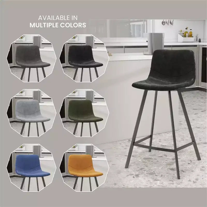 35" Counter Stool Upholstered Leather Ergonomic Backrest Padded Seat Stainless Steel Base and Footrest
