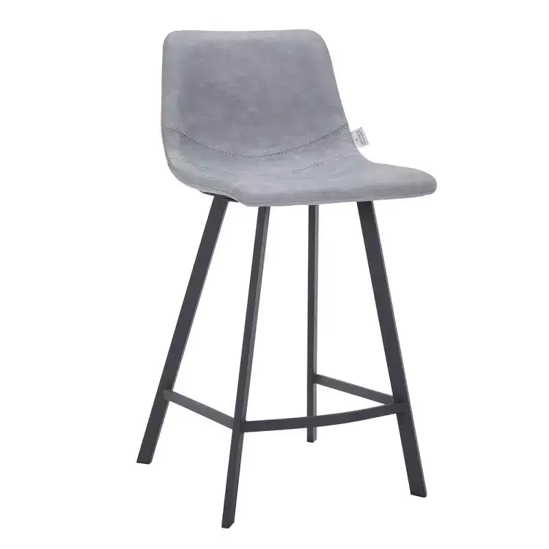 35" Counter Stool Upholstered Leather Ergonomic Backrest Padded Seat Stainless Steel Base and Footrest
