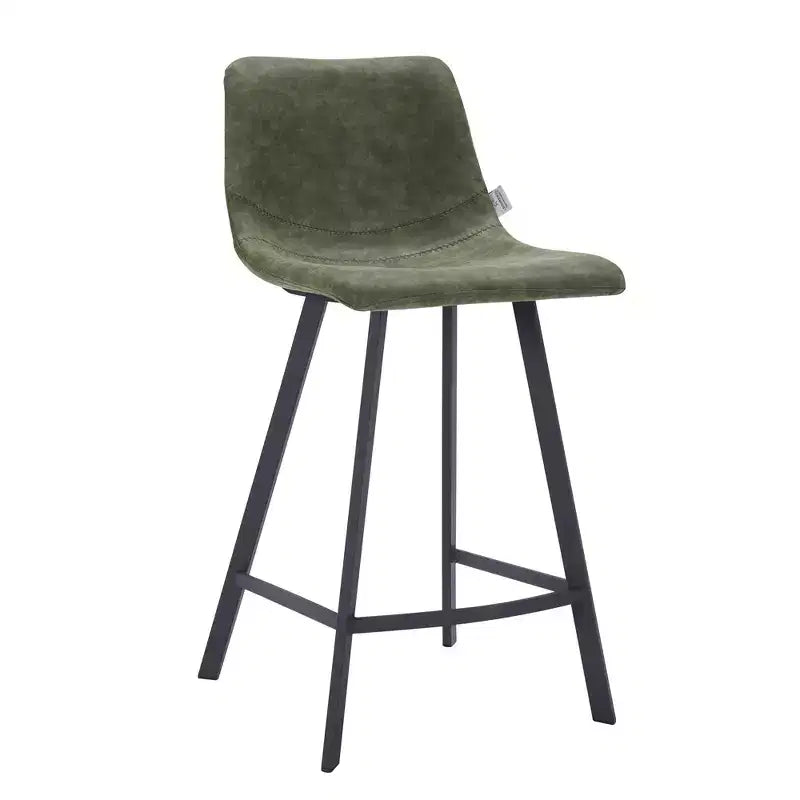 35" Counter Stool Upholstered Leather Ergonomic Backrest Padded Seat Stainless Steel Base and Footrest