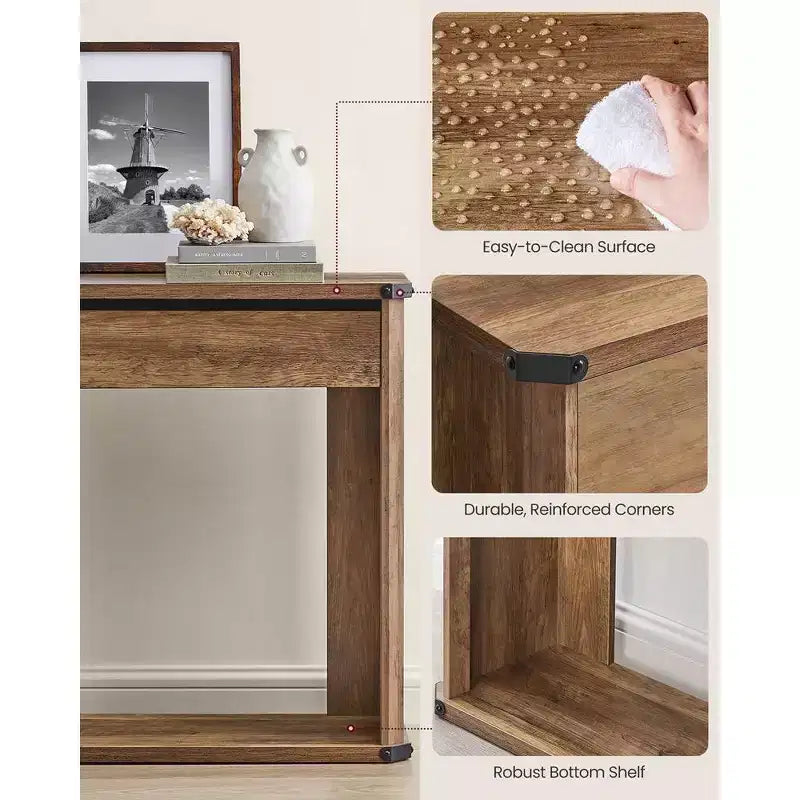 Console Table 47.2 Inches Sofa Table Narrow Entryway Table with 3 Drawers Bottom Shelf Metal Corners