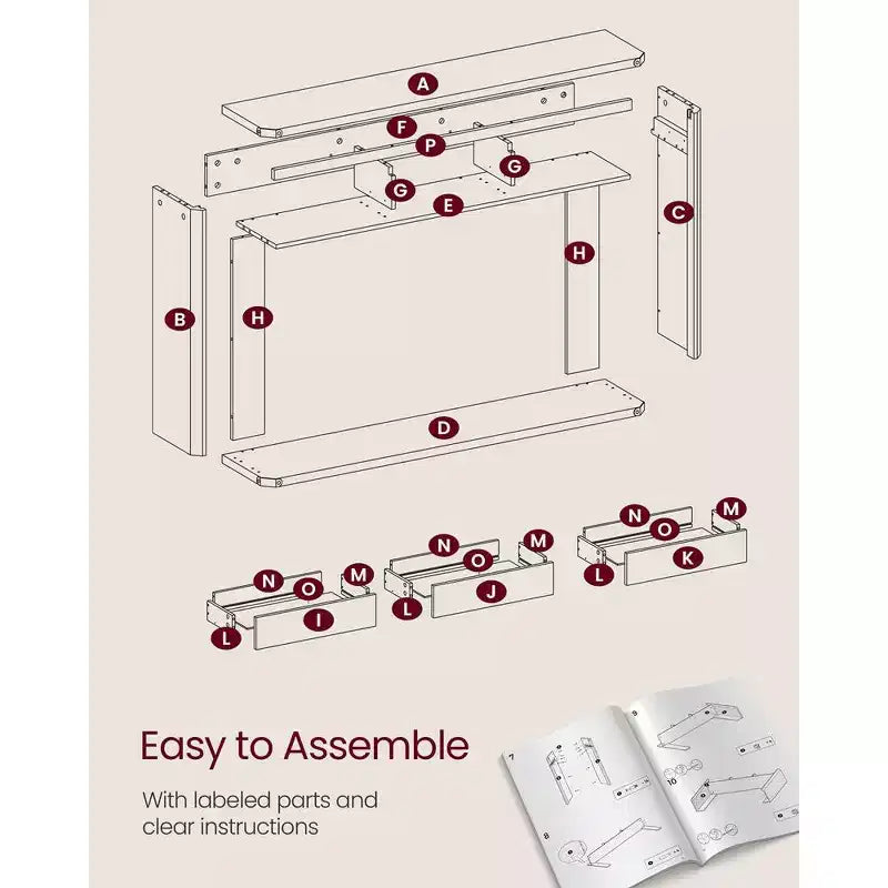 Console Table 47.2 Inches Sofa Table Narrow Entryway Table with 3 Drawers Bottom Shelf Metal Corners