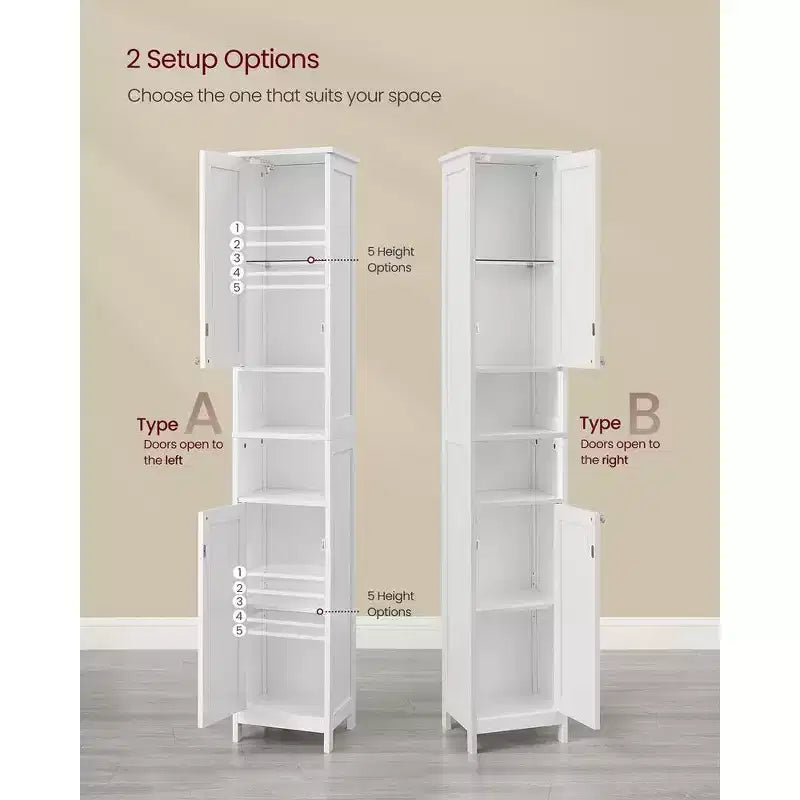 Tall Bathroom Cabinet with Lights, Slim Bathroom Storage Cabinet, Freestanding Narrow Cabinet with Adjustable Shelves, for Small Spaces, Modern