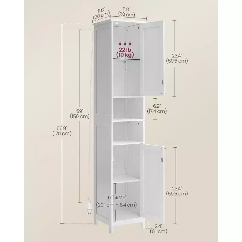 Tall Bathroom Cabinet with Lights, Slim Bathroom Storage Cabinet, Freestanding Narrow Cabinet with Adjustable Shelves, for Small Spaces, Modern