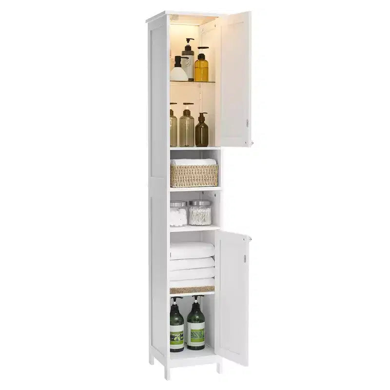 Tall Bathroom Cabinet with Lights, Slim Bathroom Storage Cabinet, Freestanding Narrow Cabinet with Adjustable Shelves, for Small Spaces, Modern