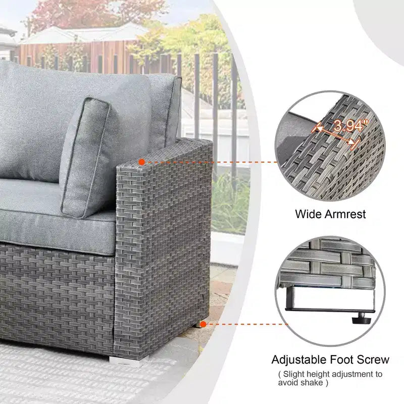 Ensemble de mobilier de jardin 5 pièces en osier Venise – Canapé de conversation avec table et coussins