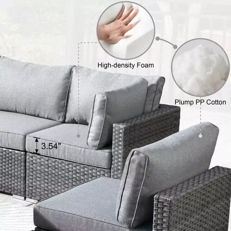 Ensemble de mobilier de jardin 5 pièces en osier Venise – Canapé de conversation avec table et coussins