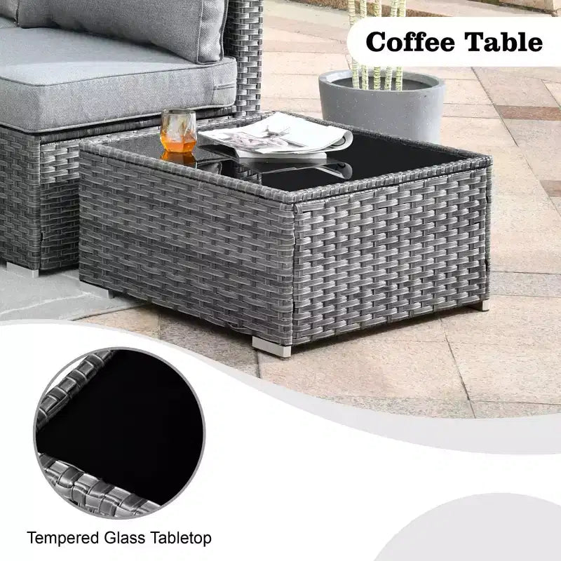 Ensemble de mobilier de jardin 5 pièces en osier Venise – Canapé de conversation avec table et coussins