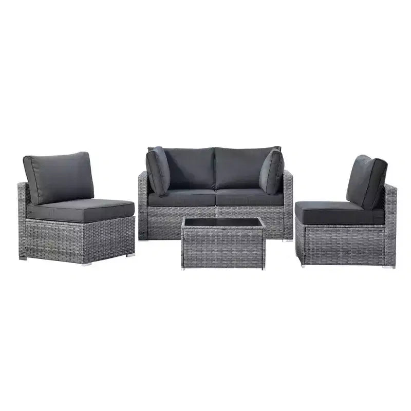 Ensemble de mobilier de jardin 5 pièces en osier Venise – Canapé de conversation avec table et coussins