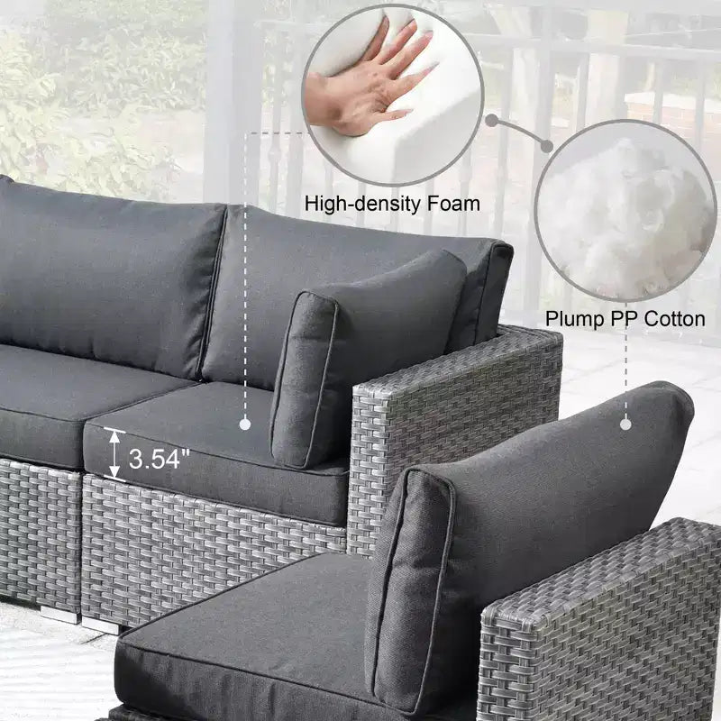 Ensemble de mobilier de jardin 5 pièces en osier Venise – Canapé de conversation avec table et coussins