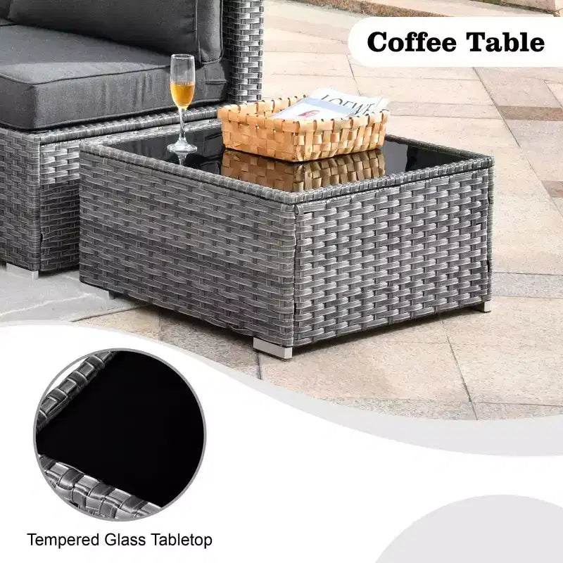 Ensemble de mobilier de jardin 5 pièces en osier Venise – Canapé de conversation avec table et coussins