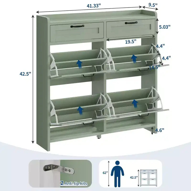 Meuble à chaussures avec 4 tiroirs basculants et 2 tiroirs supérieurs, meuble à chaussures en bois avec étagère réglable, armoires à chaussures autoportantes