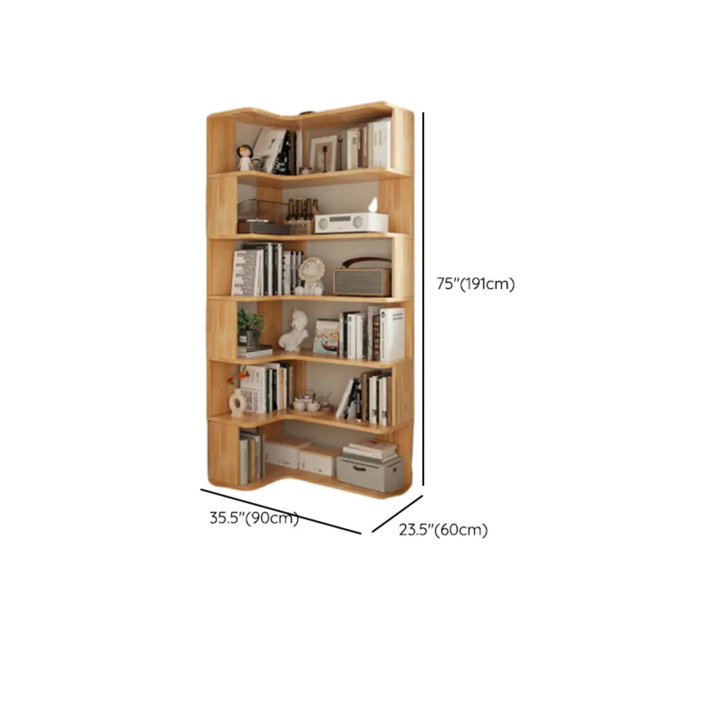 Bibliothèque verticale en bois en L à dos ouvert, finition naturelle