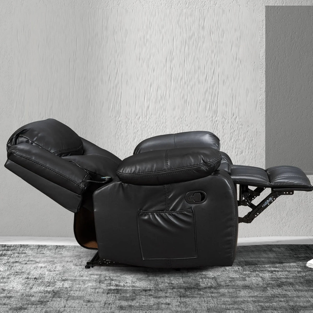 Fauteuil inclinable massant et chauffant en cuir, assise large et durable